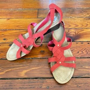 Lauren Ralph Lauren Lydia Leather Red Straped Wedge Sandals Size 11